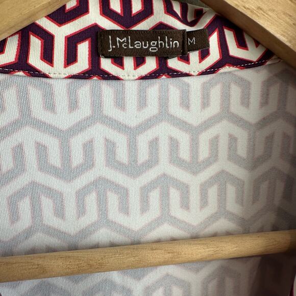 J. McLaughlin Levia Catalina Cloth Sheath Dress Garnet Red Geometric M - Picture 2 of 7